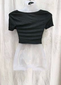 26238. Chic Black Puff Sleeve Square Neck Top