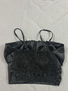 Sleek Black Satin Ruched Cami Top