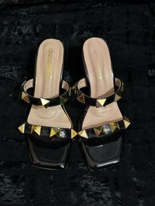 Black Studded Block Heels