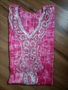 PINK COTTON TIKKI WORK KURTI