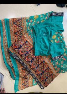 Elegant Teal Floral Saree