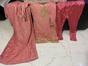 Elegant Pink Sequined Kurta Set with Dupatta