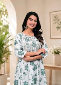 Designer Kurta with Green Print-XXL