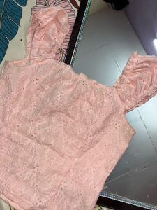 Pink Lace Off-Shoulder Top