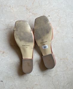 Tan Heeled Slider Sandals