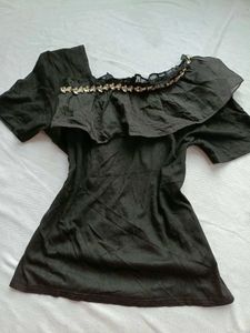 Chic Black Off-Shoulder Embellished Top