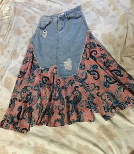 Boho Patchwork Denim Maxi Skirt
