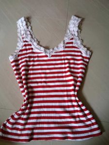 striped lacey cami/tank top