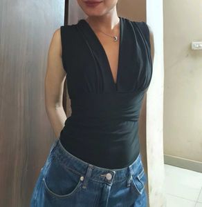 Black V-Neck Bodysuit