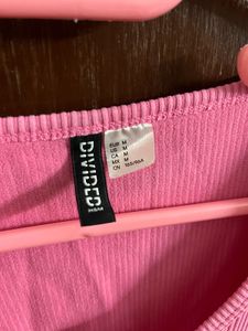 Pink Ribbed Cropped Long Sleeve Top