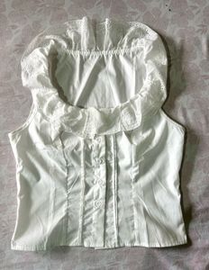 White Ruffled Neck Sleeveless Top