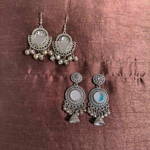 Oxidised Jhumka Earrings with Mirror combo