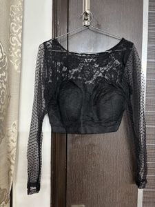 BLACK PADDED NET BLOUSE