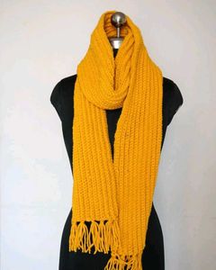 Cozy Knitted Yellow Scarf with Tassels