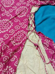 Silai Bandhej Pink Embroidery  Kurta with Sahara Bottom