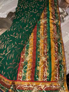 Elegant Green Embroidered Saree