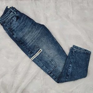 Washed Blue Cargo High Waist Jeans