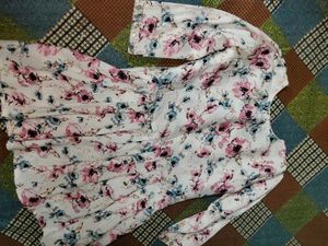Floral Print Kurti with Embellished Neckline
