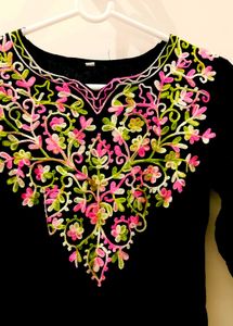 black embroidered Chikankari Short Kurti