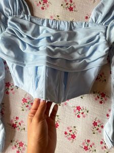 Light Blue Ruched Corset Top