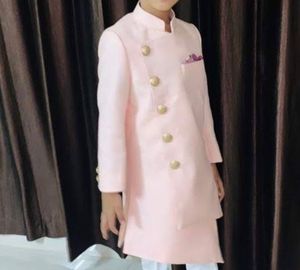 Men's Peach Asymmetrical Kurta father and son comb