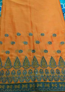 Orange Embroidered Silk Saree
