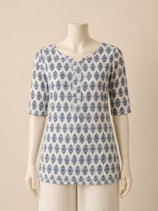 Blue & White Printed short kurti