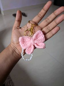 Handmade Pink Bow Keychain