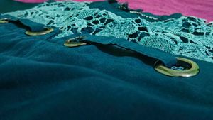Teal Lace &amp; Grommet Detail Top