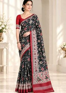 Elegant Dark Saree with Traditional Print