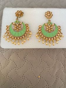 Elegant Mint Green Crescent Earrings