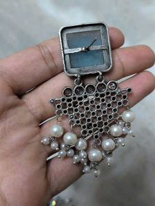 Stunning Blue Stone &amp; Pearl Earrings