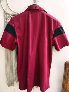 Men's Maroon &amp; Black Striped Polo T-Shirt
