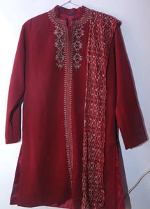 Maroon Silk Sherwani For Boy M Size