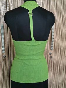 Green Ribbed Halter Top