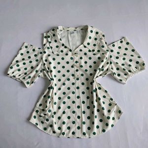 Cute Classic  Polka Dot Cold Shoulder Top 🌿