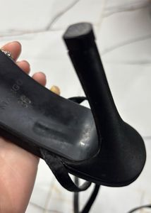 MNG Black Embellished Strap Heels