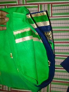 Embroidered Blue Saree with Green Accents