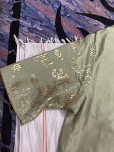 Elegant Green Sequin crop top and blouse