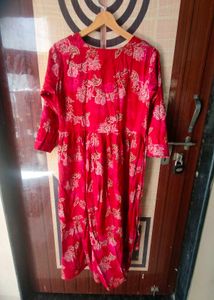 Vibrant Red Floral Feeding Kurta