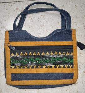 Denim Handbag with Ethnic Embroidery
