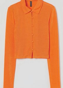 H&amp;M Orange Ruched Button-Up Shirt