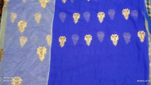 Elegant Blue &amp; Gold Embellished Fabric