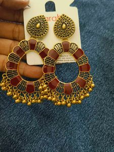 Stunning Maroon & Gold Jhumka Earrings