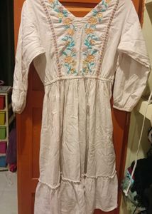 Embroidered V-Neck Midi Dress