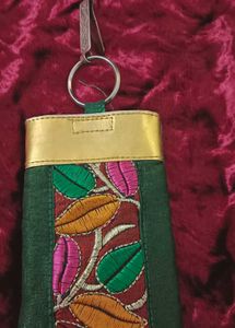 Embroidered Leaf mobile pouch