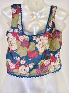 Vintage Floral Button-Up Crop Top