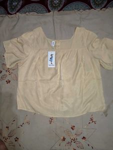 Chic Light Yellow Square Neck Top &amp; Korean white s