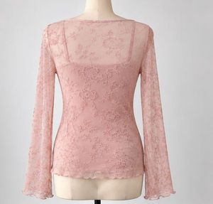 Sheer Lace Floral Long Sleeve Top