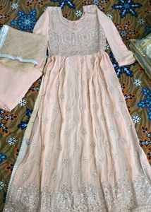 Stunning Peach Embroidered Anarkali Gown